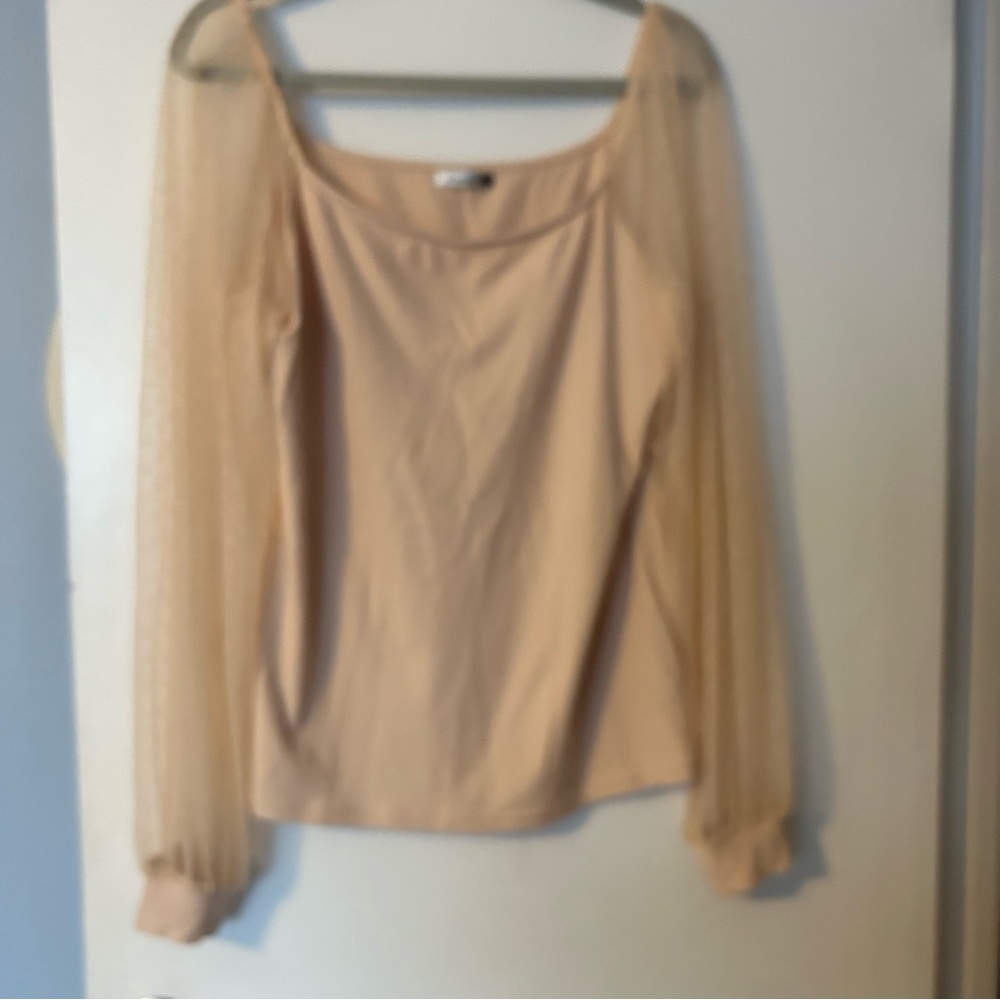 Beige ribbed top sheer sleeve